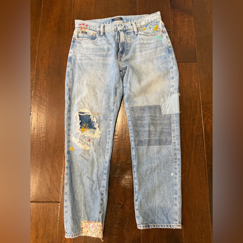 Ralph Lauren Slim Taper Embroidered Jeans